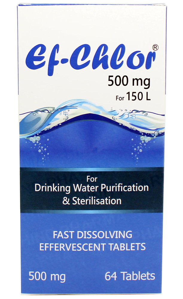 Ef-Chlor Water Purification Tablets For 150 Litres - 500mg NaDCC Tablet, Drinking Water Purification And Sterilization Tablets, Most Popular NaDCC Tablets For Drinking Water Purification